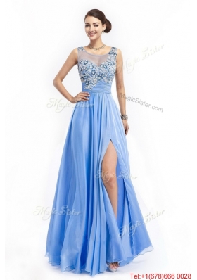 2016 Gorgeous Brush Train Prom Dresses with Appliques and High Slit