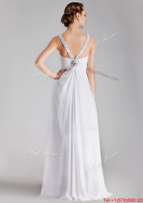 Beautiful Straps Brush Train Prom Gowns with Side Zipper