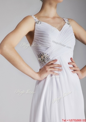 Beautiful Straps Brush Train Prom Gowns with Side Zipper