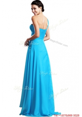 Elegant One Shoulder Aqua Blue Prom Dresses with Brush Train for 2016