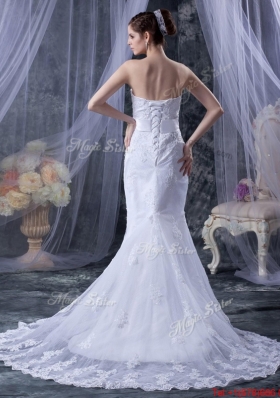 Great 2016 Custom Made Mermaid Strapless Lace Wedding Dresses with Appliques