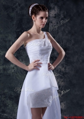 Great Affordable Column One Shoulder High low Wedding Dresses with Appliques