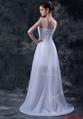 Great Affordable Column One Shoulder High low Wedding Dresses with Appliques