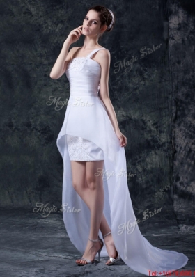 Great Affordable Column One Shoulder High low Wedding Dresses with Appliques