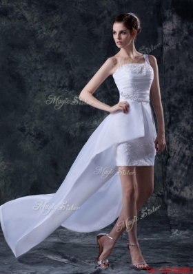 Great Affordable Column One Shoulder High low Wedding Dresses with Appliques