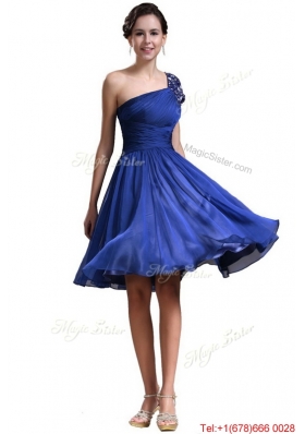 New Style One Shoulder Short Prom Dresses in Royal Blu