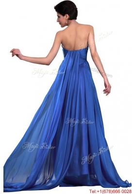 Perfect Sweetheart Ruched Blue Prom Dresses with Brush Train