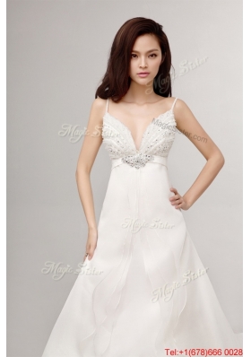 Pretty 2016 Romantic A Line Spaghetti Straps Court Train Wedding Dress with Beading