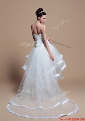 Pretty Elegant Strapless High Low Wedding Dresses with Bowknot