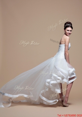 Pretty Elegant Strapless High Low Wedding Dresses with Bowknot