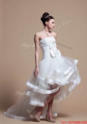 Pretty Elegant Strapless High Low Wedding Dresses with Bowknot