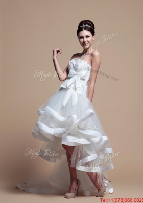Pretty Elegant Strapless High Low Wedding Dresses with Bowknot