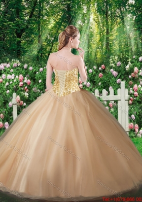 2016 Affordable A Line Champagne Sweet 16 Gowns with Beading