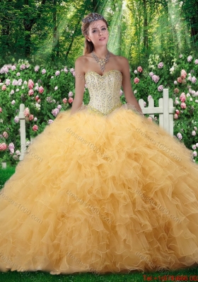 2016 Beautiful Ball Gown Sweetheart Quinceanera Dresses with Beading in Champagne