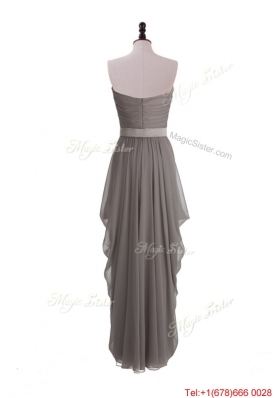 2016 Beautiful Grey Long Prom Dresses with Ruching and Belt