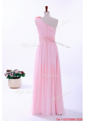 2016 Fall Custom Made Empire One Shoulder Hand Made Flowers Prom Dresses in Baby Pink