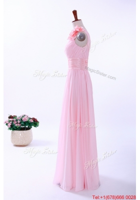 2016 Fall Custom Made Empire One Shoulder Hand Made Flowers Prom Dresses in Baby Pink