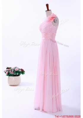 2016 Fall Custom Made Empire One Shoulder Hand Made Flowers Prom Dresses in Baby Pink