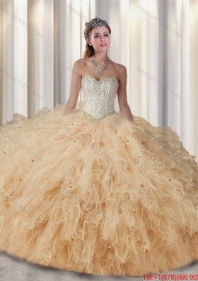 2016 Fashionable Sweetheart Beading Quinceanera Gowns in Champagne