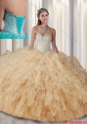 2016 Fashionable Sweetheart Beading Quinceanera Gowns in Champagne