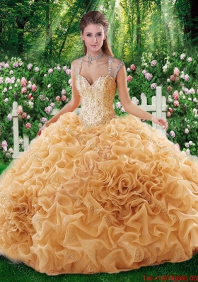 2016 Luxurious Ball Gown Straps Court Train 2016 Quinceanera Dresses with Beading