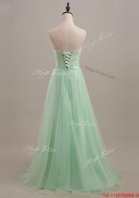 Beautiful 2016 Summer Apple Green Prom Dresses with Sweep Train