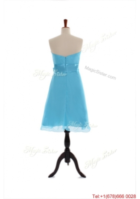 Beautiful Belt and Bowknot Short Prom Dress in Aqua Blue for 2016