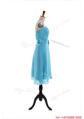 Beautiful Belt and Bowknot Short Prom Dress in Aqua Blue for 2016