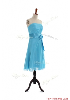 Beautiful Belt and Bowknot Short Prom Dress in Aqua Blue for 2016