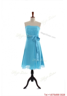 Beautiful Belt and Bowknot Short Prom Dress in Aqua Blue for 2016