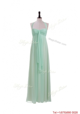 Beautiful Halter Top Mint Long Ruching Prom Dresses for 2016 Summer