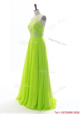 Brand New Halter Top Spring Green Long Prom Dresses with Beading