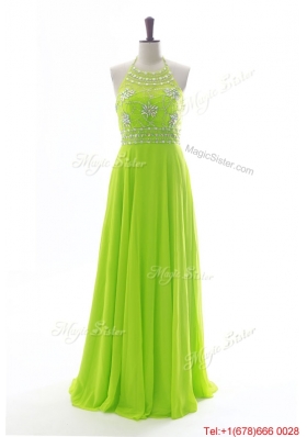 Brand New Halter Top Spring Green Long Prom Dresses with Beading
