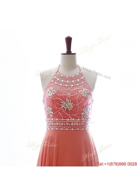 Brand New Halter Top Spring Green Long Prom Dresses with Beading