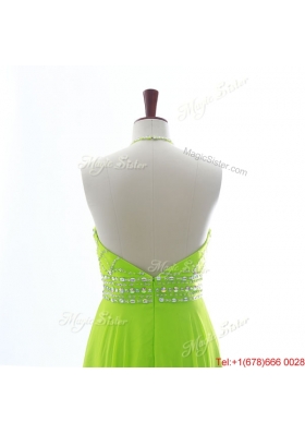 Brand New Halter Top Spring Green Long Prom Dresses with Beading