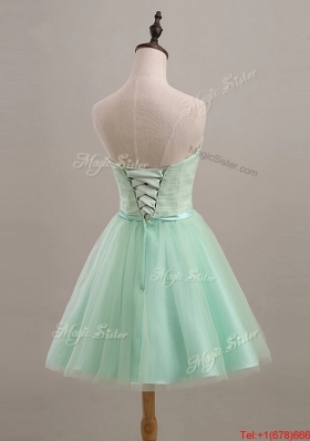 Cheap Ruching and Belt Apple Green Short Prom Dresses for 2016