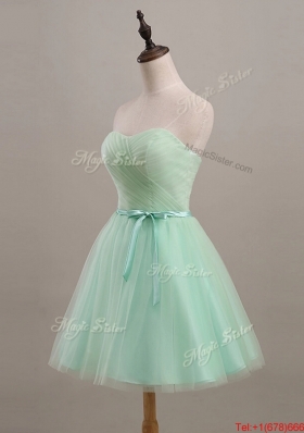 Cheap Ruching and Belt Apple Green Short Prom Dresses for 2016