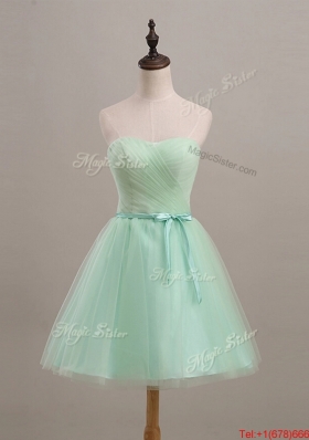 Cheap Ruching and Belt Apple Green Short Prom Dresses for 2016