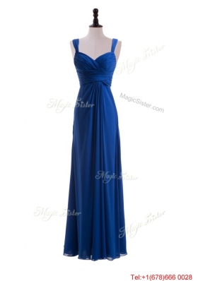 Custom Made Empire Straps Prom Dresses with Ruching in Blue for 2016