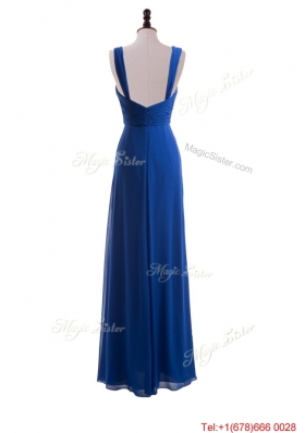 Custom Made Empire Straps Prom Dresses with Ruching in Blue for 2016