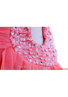 Gorgeous Column One Shoulder Watermelon Prom Dresses with Ruching