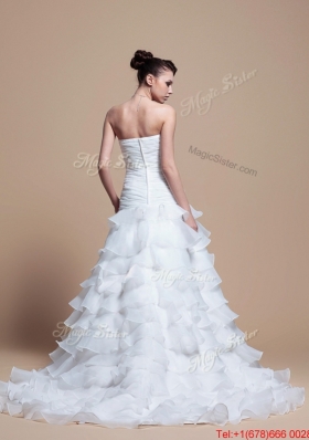 Great 2016 Custom Made A Line Strapless Wedding Dresses with Ruffled Layer