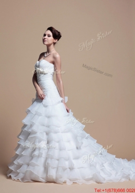 Great 2016 Custom Made A Line Strapless Wedding Dresses with Ruffled Layer