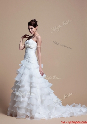 Great 2016 Custom Made A Line Strapless Wedding Dresses with Ruffled Layer