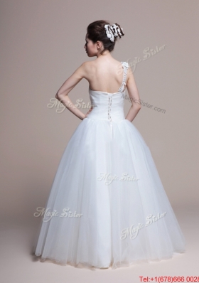 Great Affordable A Line One Shoulder Appliques Wedding Dresses in Tulle