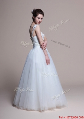 Great Affordable A Line One Shoulder Appliques Wedding Dresses in Tulle