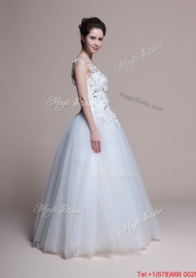 Great Affordable A Line One Shoulder Appliques Wedding Dresses in Tulle