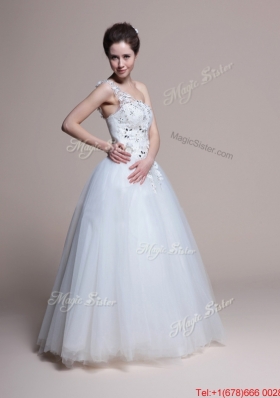 Great Affordable A Line One Shoulder Appliques Wedding Dresses in Tulle