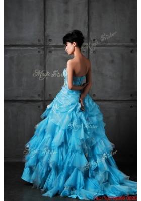 Great Perfect Ball Gown Appliques and Ruffles Wedding Gowns in Aqua Blue