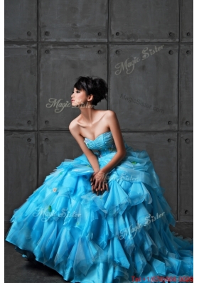 Great Perfect Ball Gown Appliques and Ruffles Wedding Gowns in Aqua Blue